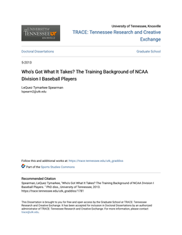 The Training Background of NCAA Division I Baseball Players