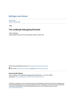 The Lindbergh Kidnapping Revisited
