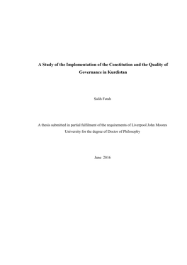 A Study of the Implementation of the Constitution and the Quality of Governance in Kurdistan
