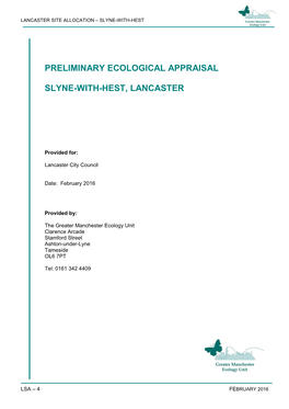 Preliminary Ecological Appraisal Slyne-With-Hest, Lancaster