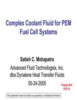 Complex Coolant Fluid for PEM Fuel Cell Systems