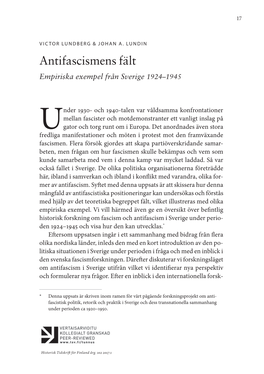 Antifascismens Fält Empiriska Exempel Från Sverige 1924–1945