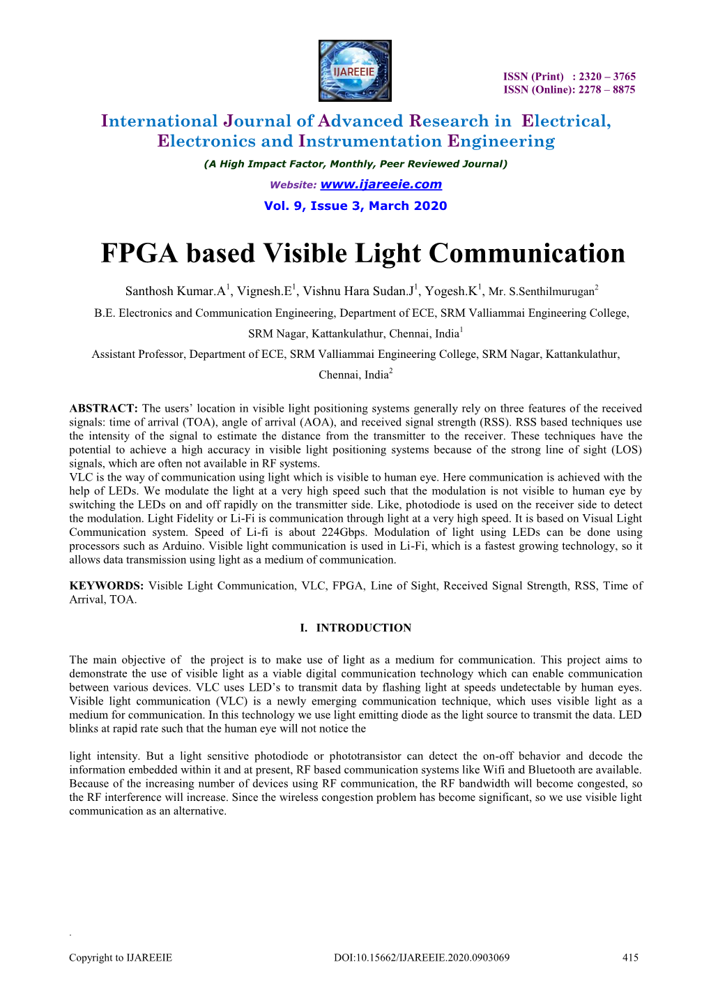 FPGA Based Visible Light Communication