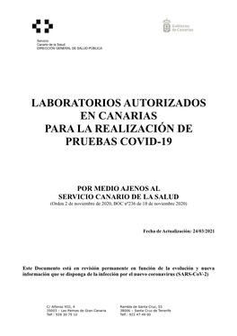 Laboratorios Autorizados En Canarias Para La Realización De Pruebas Covid-19