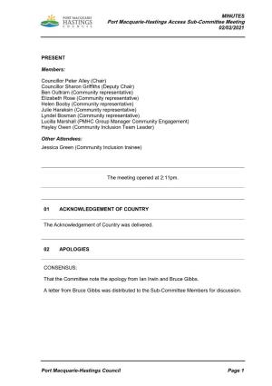 Minutes of Port Macquarie-Hastings Access Sub-Committee