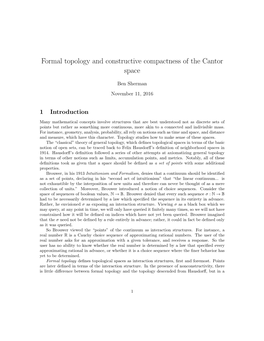 Formal Topology and Constructive Compactness of the Cantor Space