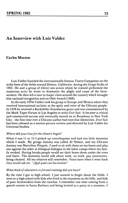 SPRING 1982 an Interview with Luis Valdez Carlos Morton