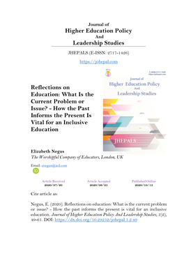 Higher Education Policy Leadership Studies Reflections on Education