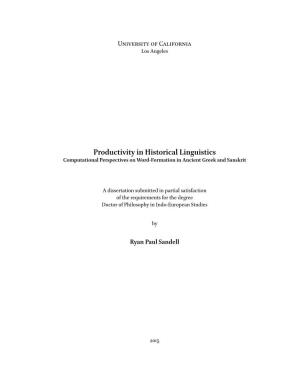 Productivity in Historical Linguistics Computational Perspectives on Word-Formation in Ancient Greek and Sanskrit