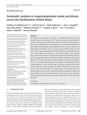 Systematic Variation in Evapotranspiration Trends and Drivers Across the Northeastern United States