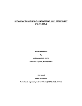 History of Public Health Engineering (Phe) Department and Its Setup