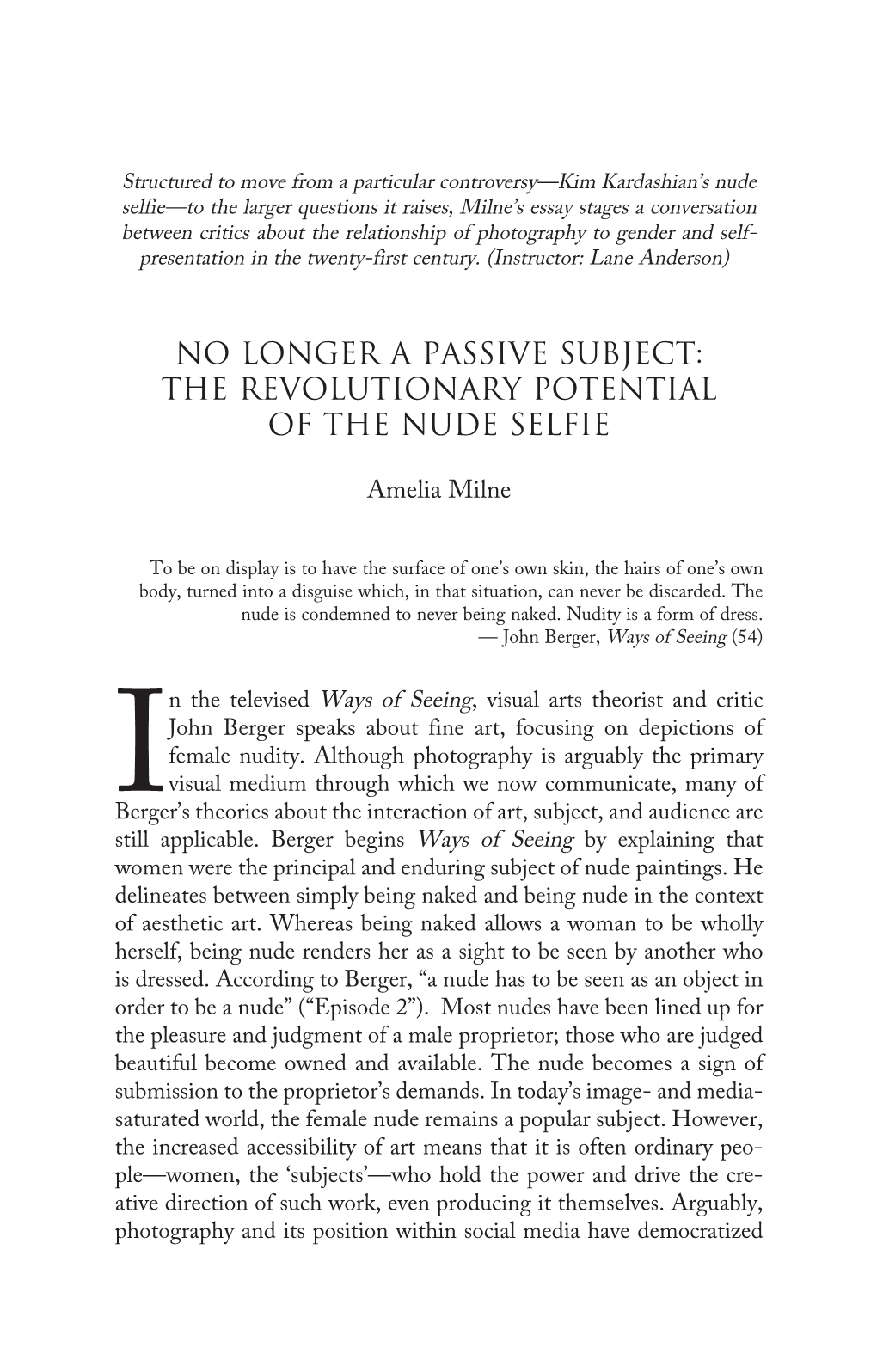 The Revolutionary Potential of the Nude Selfie