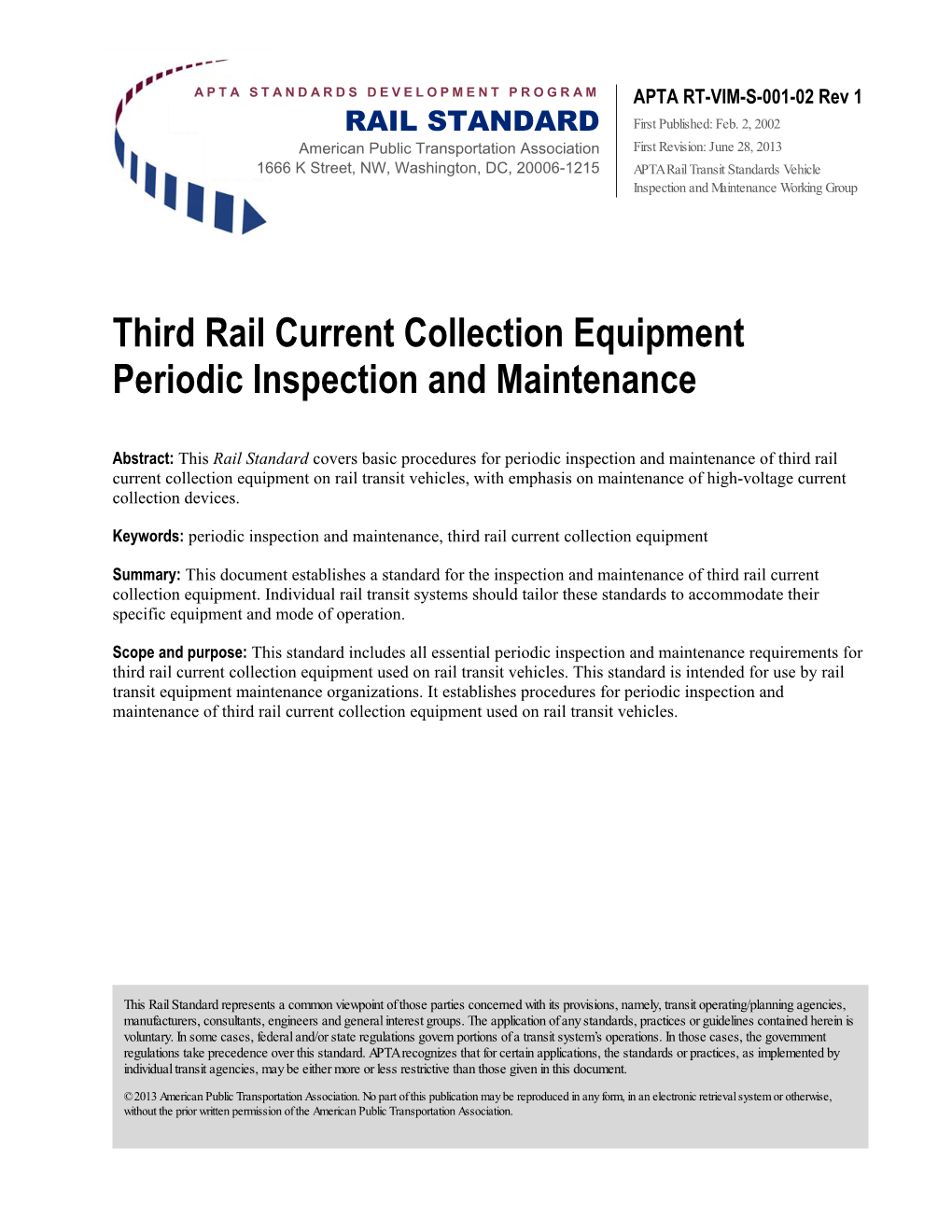 Third Rail Current Collection Equipment Periodic Inspection and Maintenance