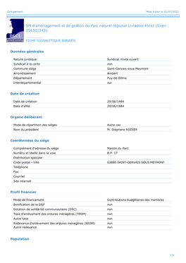 SM D'aménagement Et De Gestion Du Parc Naturel Régional Livradois-Forez (Siren : 256301243)