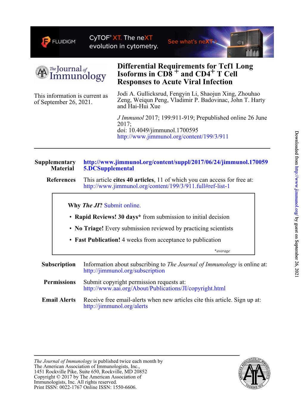 Differential Requirements for Tcf1 Long Isoforms in CD8+ and CD4+ T Cell Responses to Acute Viral Infection