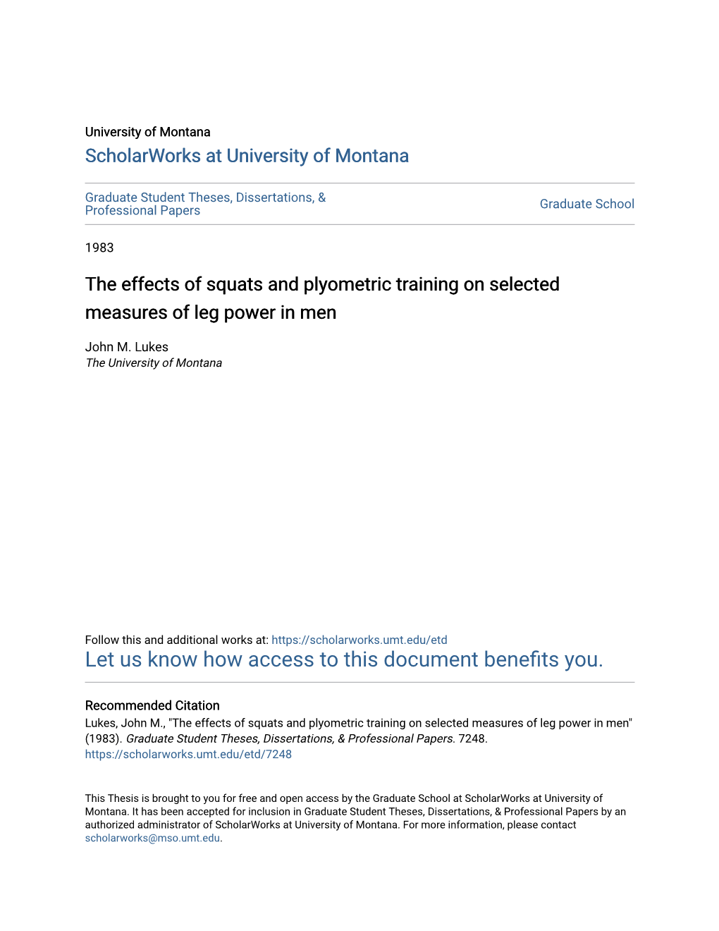 The Effects of Squats and Plyometric Training on Selected Measures of Leg Power in Men