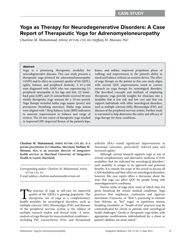 A Case Report of Therapeutic Yoga for Adrenomyeloneuropathy Charlene M