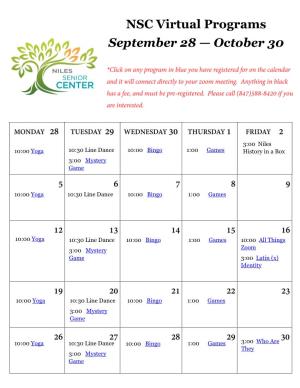 NSC Virtual Programs September 28 — October 30