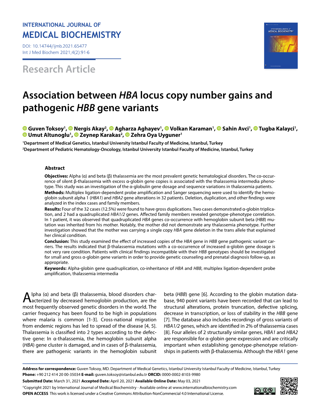 Research Article Association Between HBA Locus Copy Number Gains And