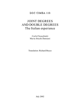 JOINT DEGREES and DOUBLE DEGREES the Italian Experience