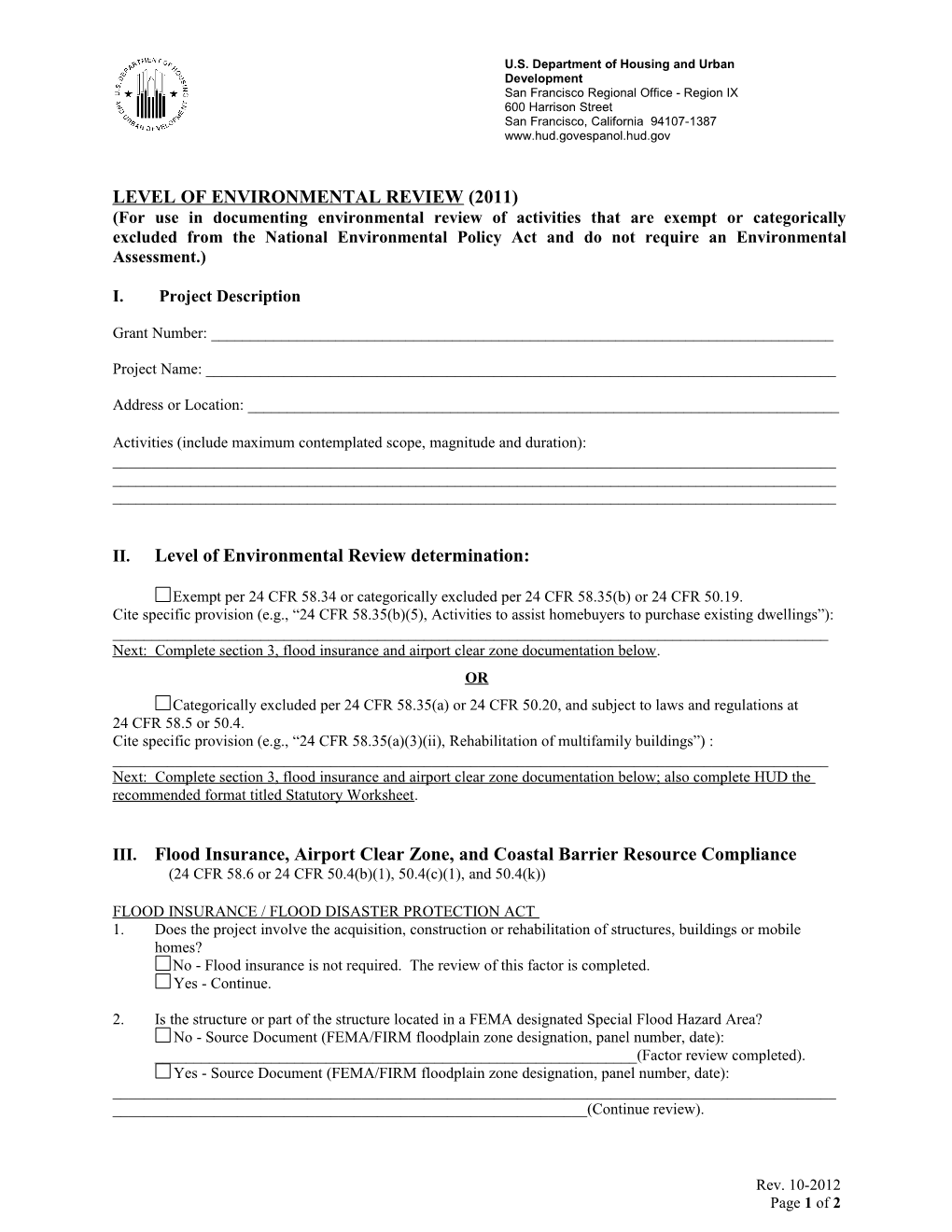 Level of Environmental Review Determination