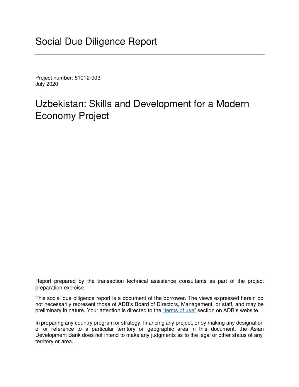 Social Due Diligence Report Uzbekistan: Skills And