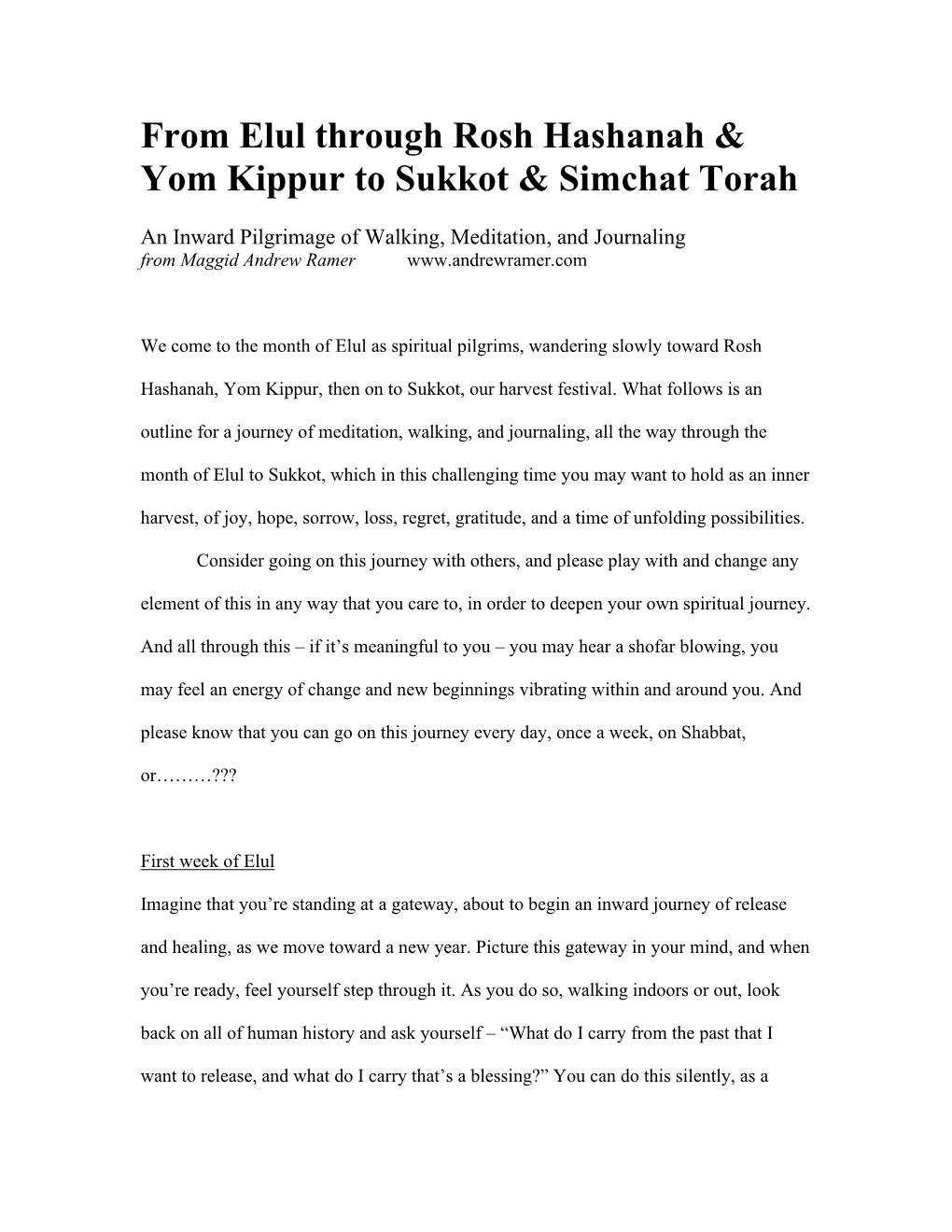 From Elul Through Rosh Hashanah & Yom Kippur to Sukkot & Simchat