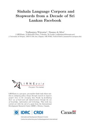 Sinhala Language Corpora and Stopwords from a Decade of Sri Lankan Facebook
