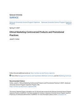 Ethical Marketing Controversial Products and Promotional Practices