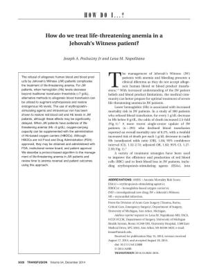 How Do We Treat Life-Threatening Anemia in a Jehovah's Witness