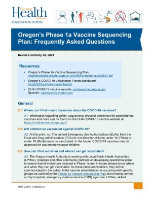 Oregon's Phase 1A Vaccine Sequencing Plan