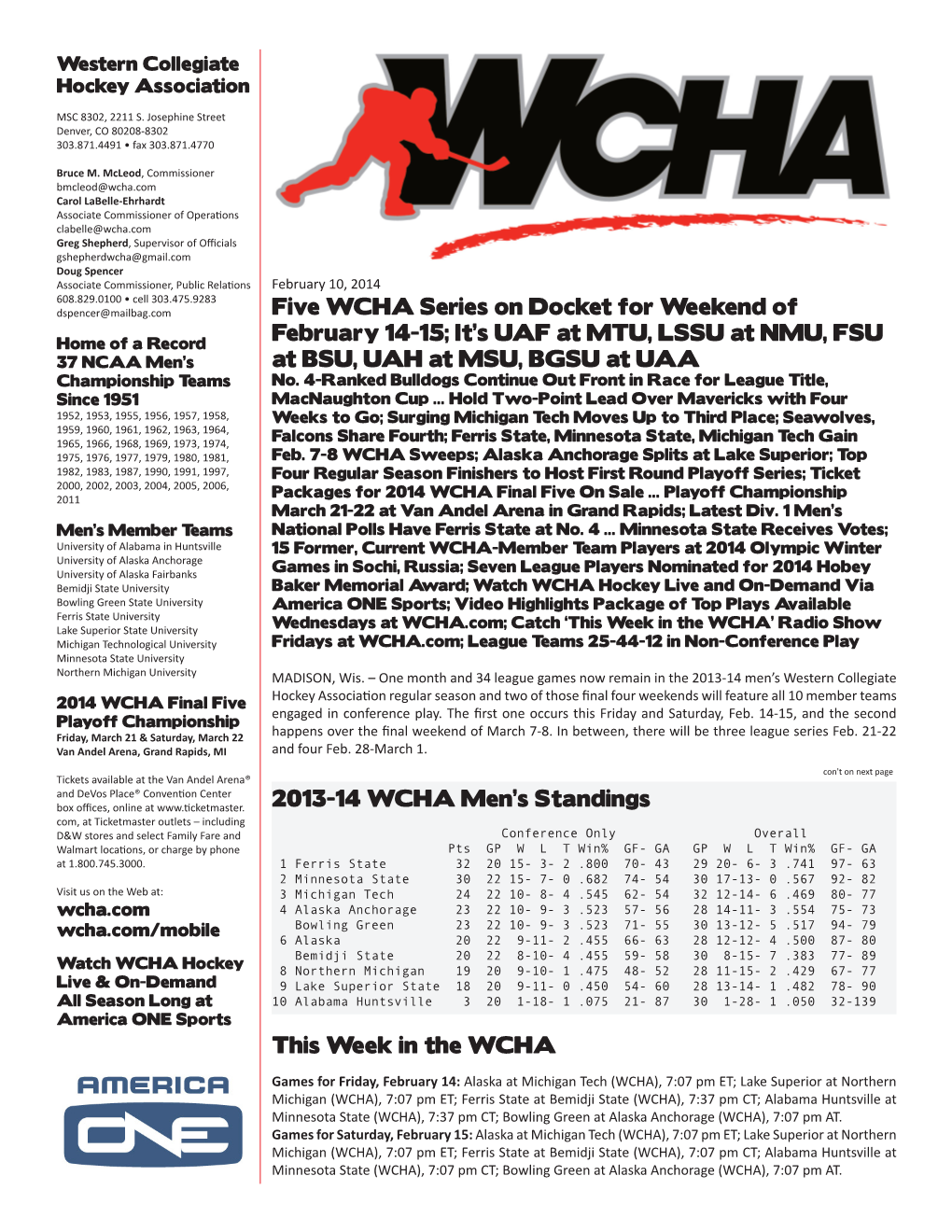 Five WCHA Series on Docket for Weekend of February 14-15; It's