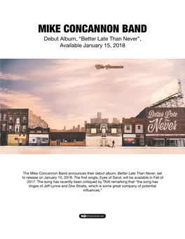 MIKE CONCANNON BAND Debut Album, “Better Late Than Never”, Available January 15, 2018