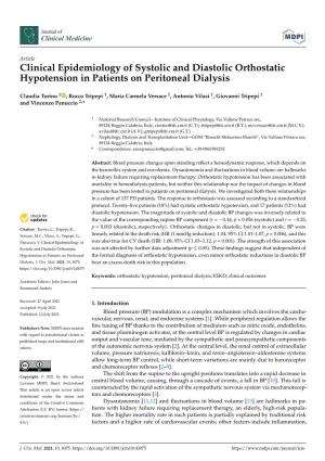 Clinical Epidemiology of Systolic and Diastolic Orthostatic Hypotension in Patients on Peritoneal Dialysis