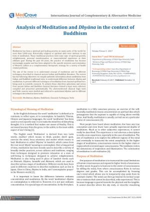 Analysis of Meditation and Dhyäna in the Context of Buddhism