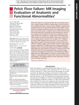 Pelvic Floor Failure: MR Imaging Evaluation of Anatomic and Functional Abnormalities1