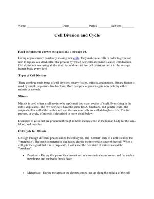 Cell Division and Cycle