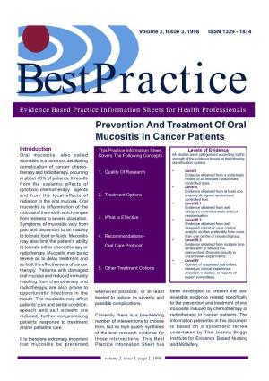 Prevention and Treatment of Oral Mucositis in Cancer Patients