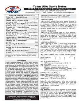 Game Notes Vs. Norway