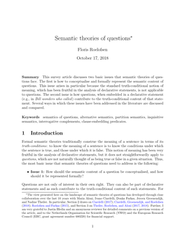 Semantic Theories of Questions∗
