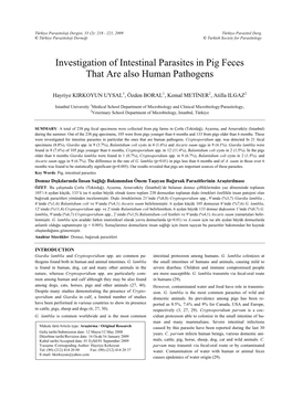 Investigation of Intestinal Parasites in Pig Feces That Are Also Human Pathogens