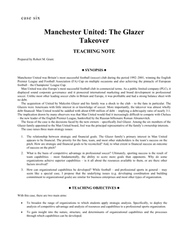 Manchester United: the Glazer Takeover TEACHING NOTE