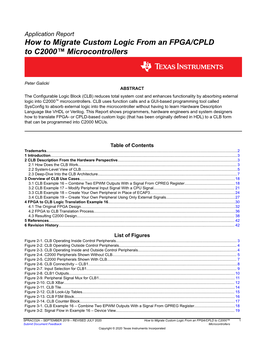 Application Report How to Migrate Custom Logic from an FPGA/CPLD to C2000™ Microcontrollers