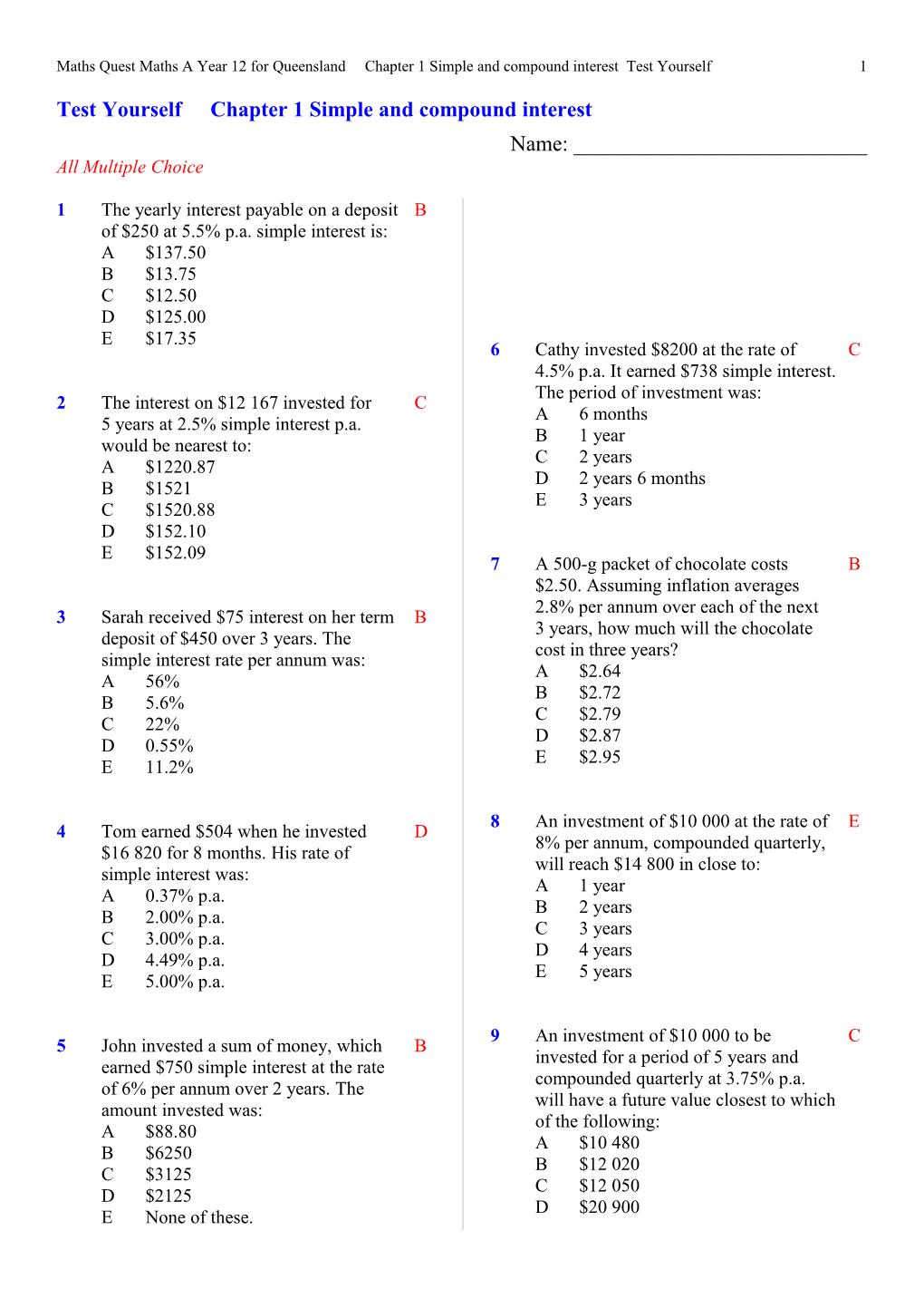 Test Yourself Chapter 1 Simple and Compound Interest