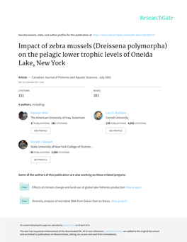 Impact of Zebra Mussels (Dreissena Polymorpha) on the Pelagic Lower Trophic Levels of Oneida Lake, New York