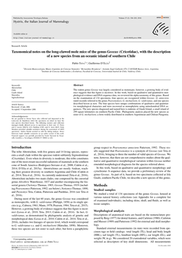 Taxonomic Notes on the Long-Clawed Mole Mice of the Genus Geoxus