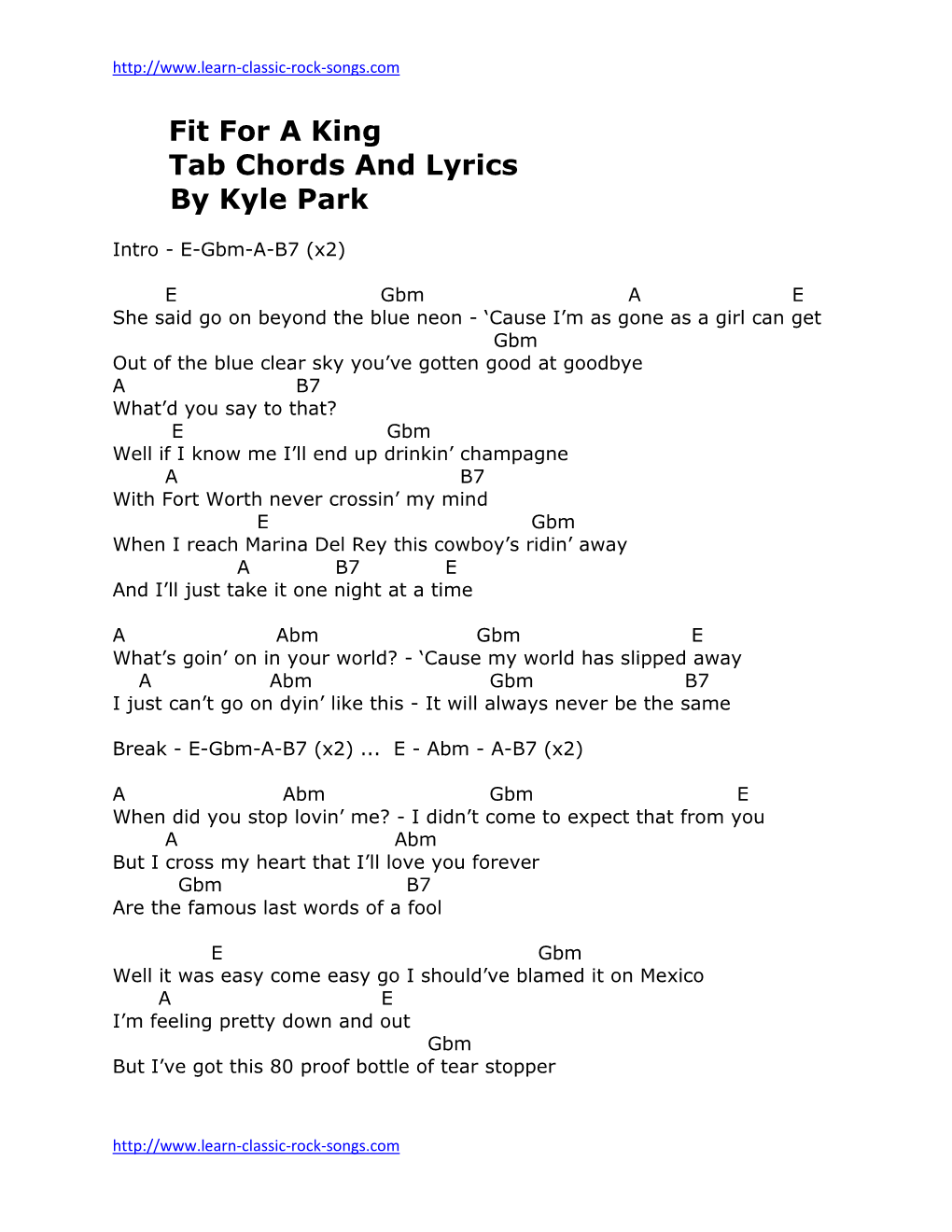 Fit for a King Tab Chords and Lyrics by Kyle Park