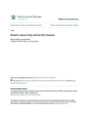 Britain's Labour Party and the EEC Decision