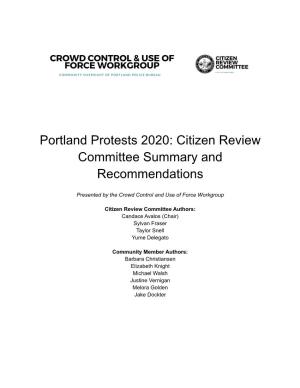 [FINAL] Portland Protests 2020: CRC Summary and Recommendations