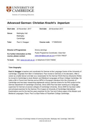 Advanced German: Christian Kracht's Imperium